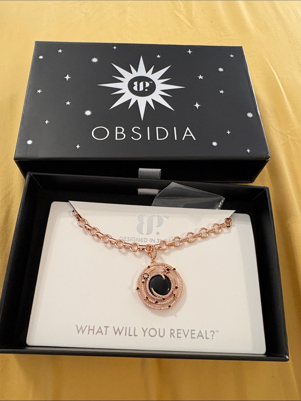 Obsidia Rose Gold Necklace with Black Stone Pendant